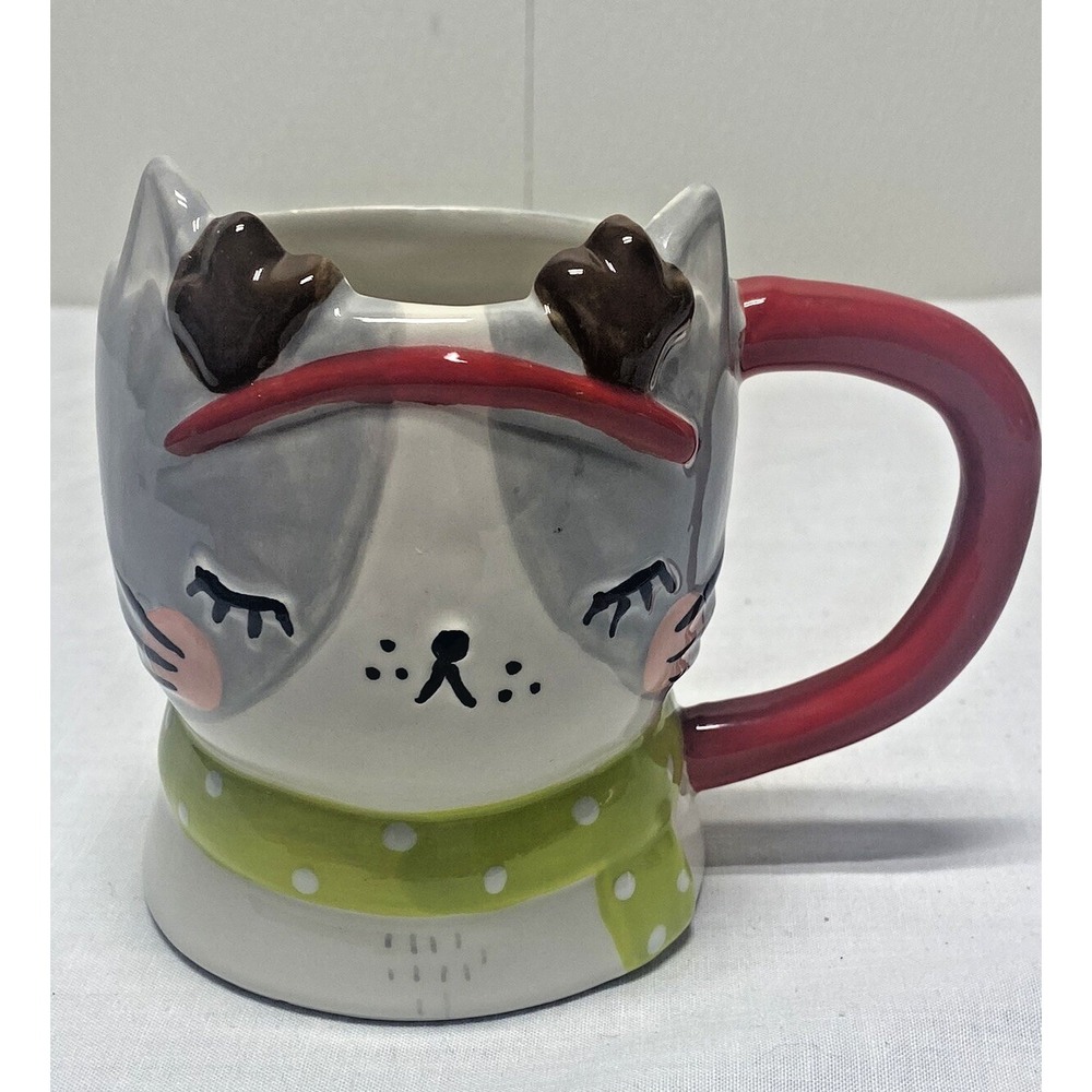 Francesca's Kitty Cat Mug 3D scarf red handle coffee cup